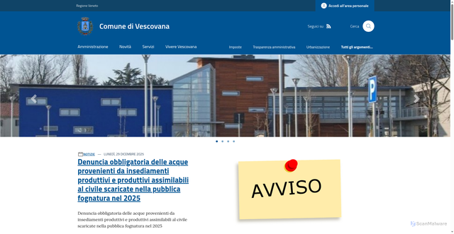 Security scan screenshot of https://www.comune.vescovana.pd.it/
