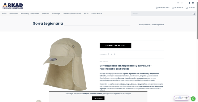 Security scan screenshot of https://uniformesarkad.com.mx/productos/gorra-legionaria-s1kob/