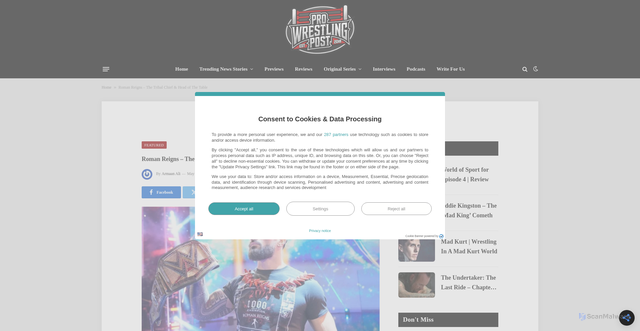 Security scan screenshot of https://prowrestlingpost.com/roman-reigns/