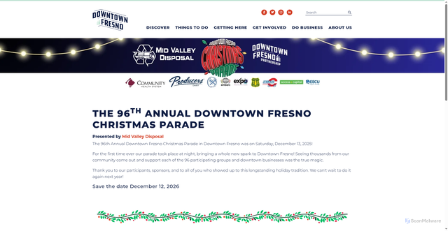 Security scan screenshot of https://www.downtownfresno.org/things-to-do/christmas-parade