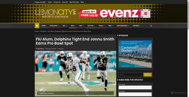 Security scan screenshot of https://www.lemoncitylive.com/ncaa/jonnu-smith-pro-bowl/
