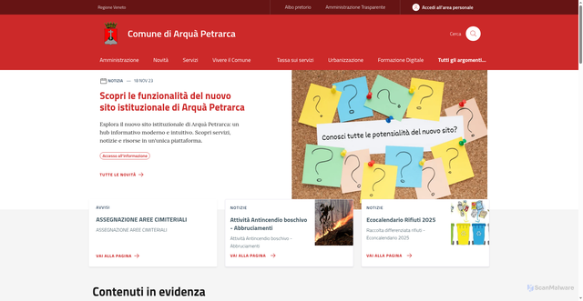 Security scan screenshot of https://www.comune.arqua.pd.it/
