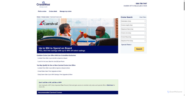 Security scan screenshot of https://www.cruisewise.com/promotion/carnival-cruises.do