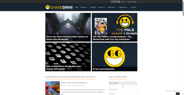 Security scan screenshot of https://gamegrin.com