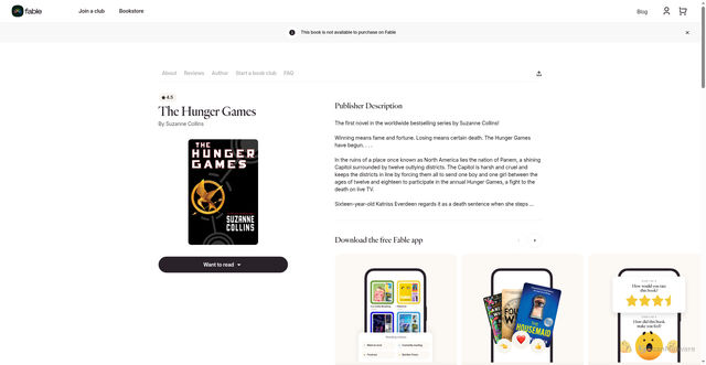 Security scan screenshot of https://fable.co/book/the-hunger-games-by-suzanne-collins-9780439023481