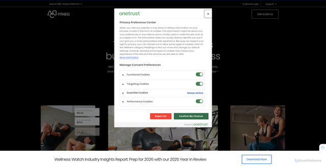 Security scan screenshot of https://abcfitness.com