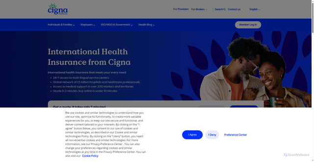 Security scan screenshot of https://cignaglobal.com
