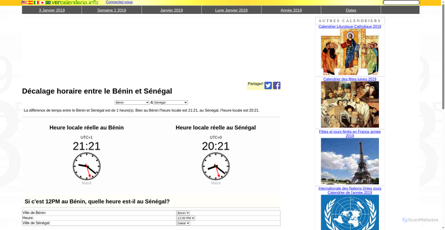 Security scan screenshot of https://www.vercalendario.info/fr/quoi/difference-temp-entre-benin-e-senegal.html
