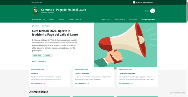 Security scan screenshot of https://comune.pagodelvallodilauro.av.it/