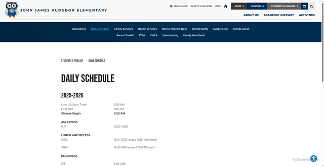 Security scan screenshot of https://audubon.lwsd.org/students-and-families/daily-schedule