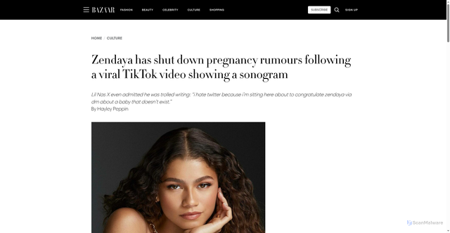 Security scan screenshot of https://harpersbazaar.com.au/zendaya-shuts-down-pregnancy-rumours-from-viral-tiktok/