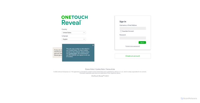 Security scan screenshot of https://onetouchreveal.com