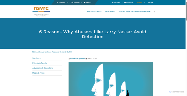 Security scan screenshot of https://www.nsvrc.org/blog_post/6-reasons-why-abusers-larry-nassar-avoid-detection/