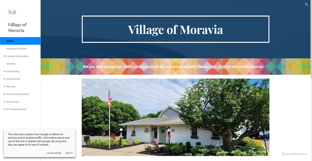 Security scan screenshot of https://www.villageofmoravia.gov/