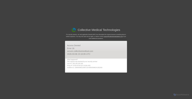 Security scan screenshot of https://secure.collectivemedical.com