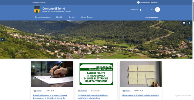 Security scan screenshot of https://www.comune.temu.bs.it/