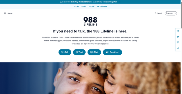 Security scan screenshot of https://988lifeline.org/