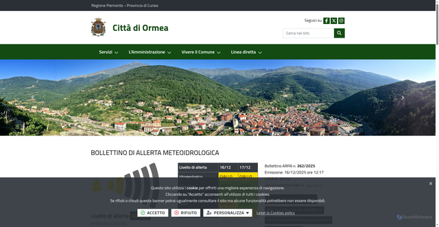 Security scan screenshot of https://www.comune.ormea.cn.it/it-it/home