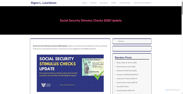 Security scan screenshot of https://signelauridsenl.pages.dev/ariwl-social-security-stimulus-checks-2025-update-ohsnw/