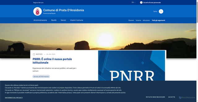 Security scan screenshot of https://www.comune.pratadansidonia.aq.it/
