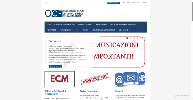 Security scan screenshot of https://www.ordinechimicicalabria.it/