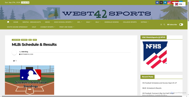 Security scan screenshot of https://www.west42sports.com/2026/09/26/mlb-schedule-results/