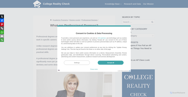 Security scan screenshot of https://collegerealitycheck.com/professional-degrees/
