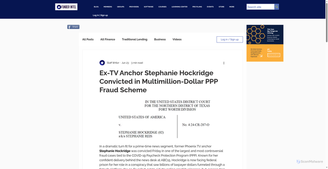 Security scan screenshot of https://www.funderintel.com/post/ex-tv-anchor-stephanie-hockridge-convicted-in-multimillion-dollar-ppp-fraud-scheme