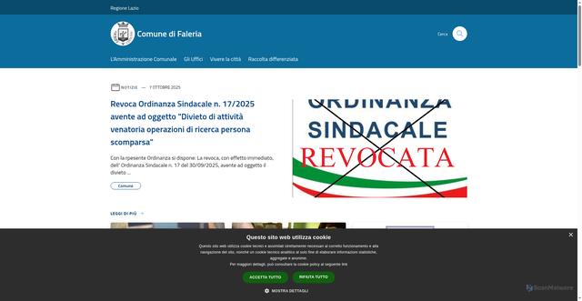 Security scan screenshot of https://www.comune.faleria.vt.it/it