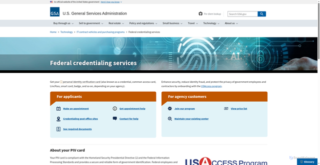 Security scan screenshot of https://www.gsa.gov/technology/it-contract-vehicles-and-purchasing-programs/federal-credentialing-services?gsaredirect=fedidcard