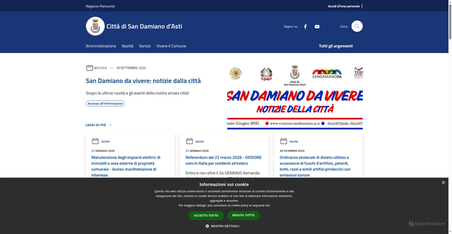 Security scan screenshot of https://www.comune.sandamiano.at.it/it