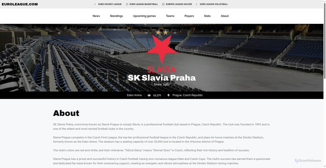 Security scan screenshot of https://www.euroleague.com/sk-slavia-praha/
