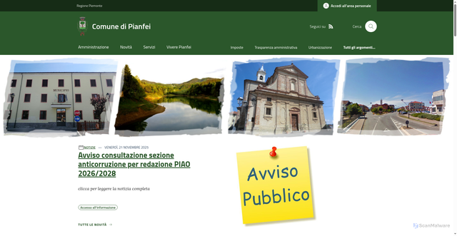 Security scan screenshot of https://www.comune.pianfei.cn.it/