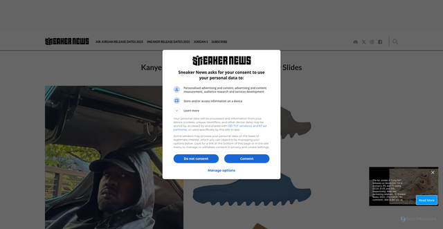 Security scan screenshot of https://sneakernews.com/2025/10/31/kanye-west-yeezy-slides-2025/