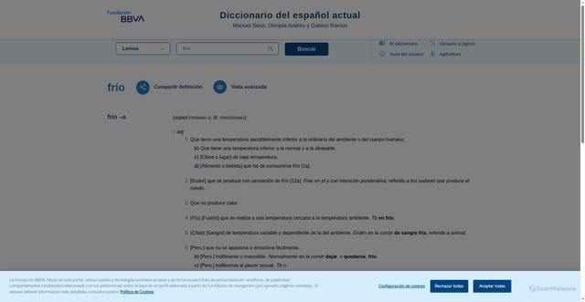 Security scan screenshot of https://www.fbbva.es/diccionario/?lema=fr%C3%ADo