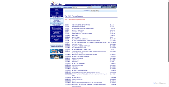 Security scan screenshot of https://www.leg.state.fl.us/statutes/