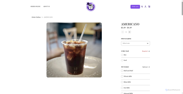 Security scan screenshot of https://www.exprezzocafe.com/product/americano/27