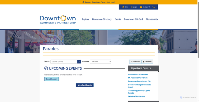 Security scan screenshot of https://www.downtownfargo.com/events/parades