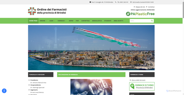Security scan screenshot of https://www.ordinefarmacistibrindisi.it