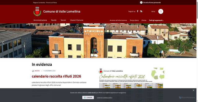 Security scan screenshot of https://www.comune.vallelomellina.pv.it/it-it/home