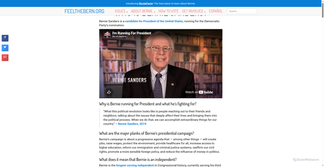Security scan screenshot of https://feelthebern.org/who-is-bernie-sanders/