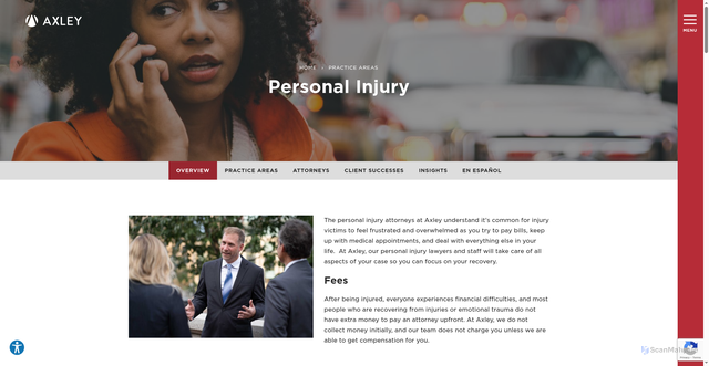 Security scan screenshot of https://www.axley.com/practice_area/personal-injury/