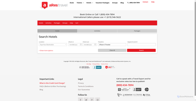 Security scan screenshot of https://widget.arestravel.com