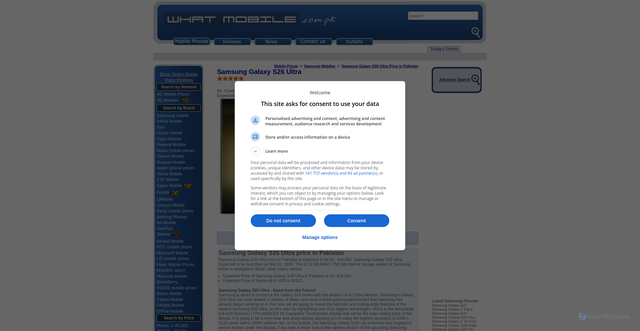 Security scan screenshot of https://www.whatmobile.com.pk/Samsung_Galaxy-S26-Ultra