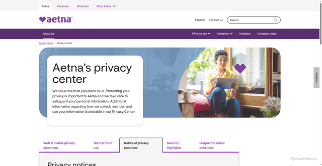 Security scan screenshot of https://www.aetna.com/legal-notices/privacy.html#tab_content_section_responsivegrid_copy_responsivegrid_tabs_link_tabs_3