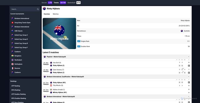 Security scan screenshot of https://stats.sb.scc.legendz.com/fi/player/tennis/819860