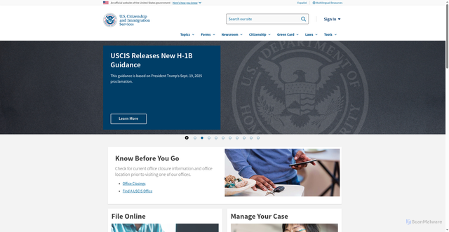 Security scan screenshot of https://uscis.gov/