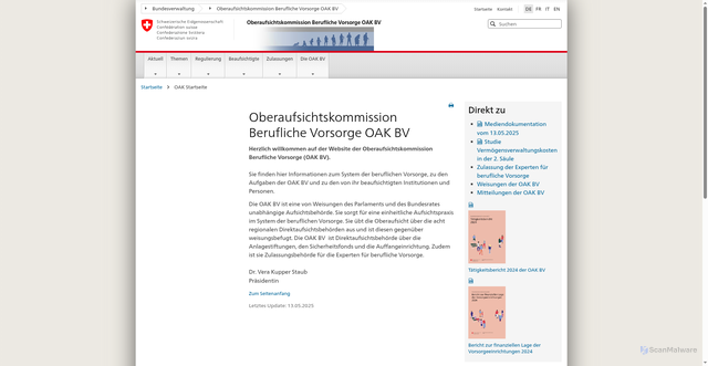 Security scan screenshot of https://www.oak-bv.admin.ch/de/oak-startseite