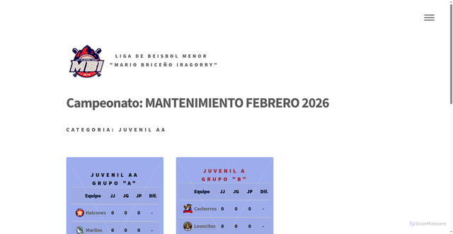 Security scan screenshot of http://beisbolmenorenaragua.com/ligaMBI/juvenil_AA/posiciones.html