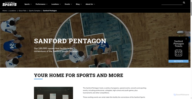 Security scan screenshot of https://www.sanfordsports.com/locations/sioux-falls/sports-complex/pentagon